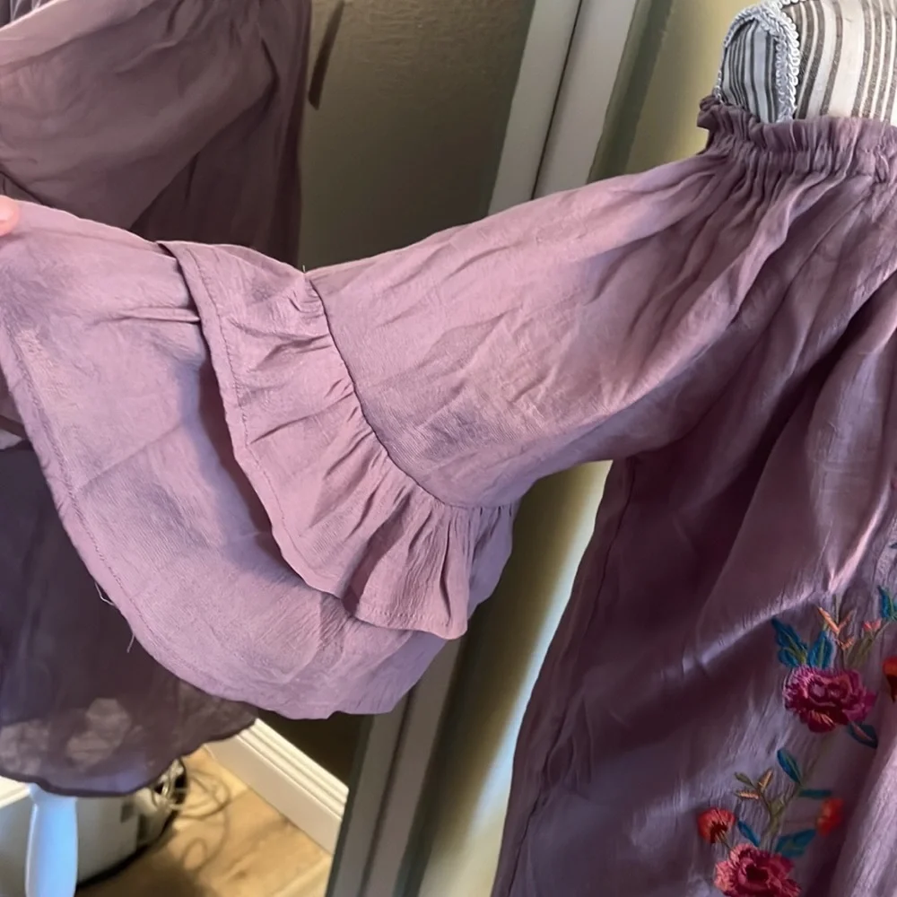 🛑 1 hour sale. Umgee, floral embroidered dusty plum, bohemian dress, large - Picture 4 of 9